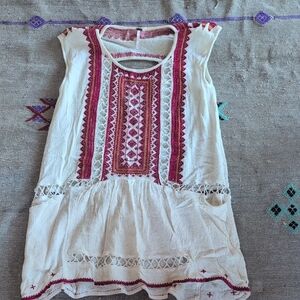 FP Movement by Free People Embroidered Cream and Red Dress